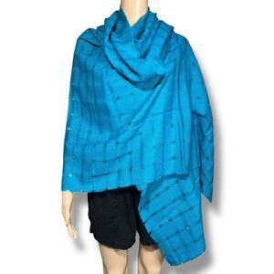 Womens Large Oversized Woven Scarf with Fringe Turquoise Teal